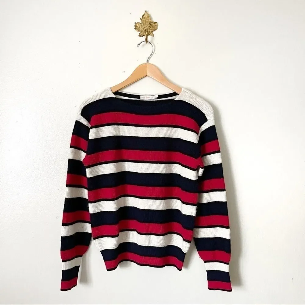 Tory Burch Striped 100% Baby Alpaca Pullover sweater size Small preowned